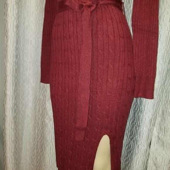 Fall Burgundy MEROKEETY Women's Cable Knit Midi Sweater Dress medium NWOT - Picture 8 of 10